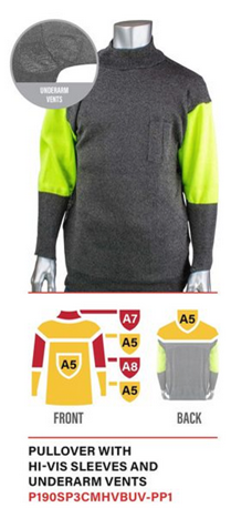 P191SP-PP1-TL  PIP® Kut Gard® ATA® PreventWear™ Pullovers w/ Hi-Vis Sleeves, 3` Comfort Collar and Solid Back